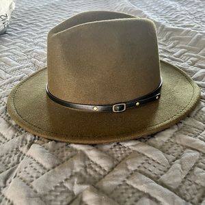 Olive Green Belt buckle fedora hat